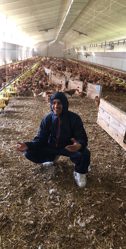 UGA student at a poultry farm